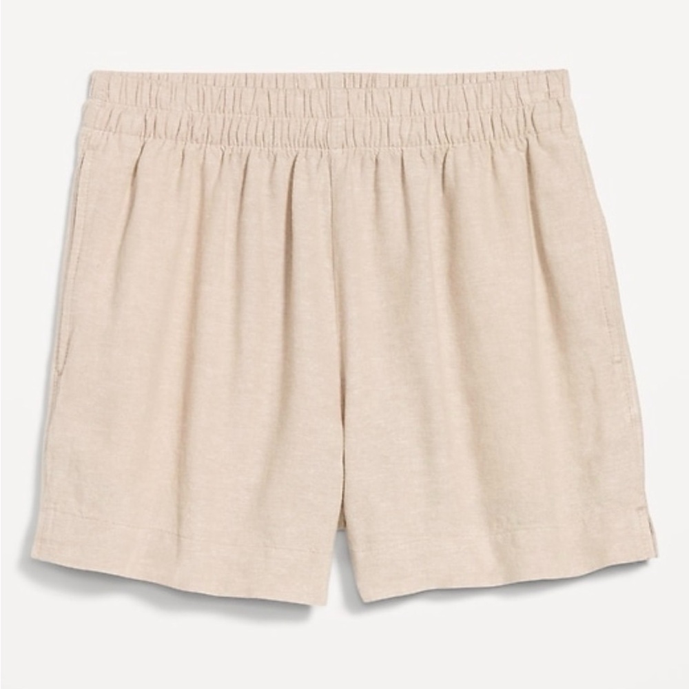 Old Navy Women's Elastic-Waist Linen-Blend Shorts in Light Beige